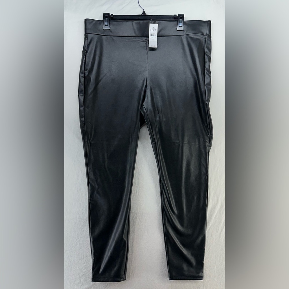 NEW Loft Women's Black Faux‎ Leather Skinny Ankle Pants Size XL Whimsigoth